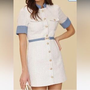 Avec Les Filles Shirt dress in Ivory with a Denim Collar